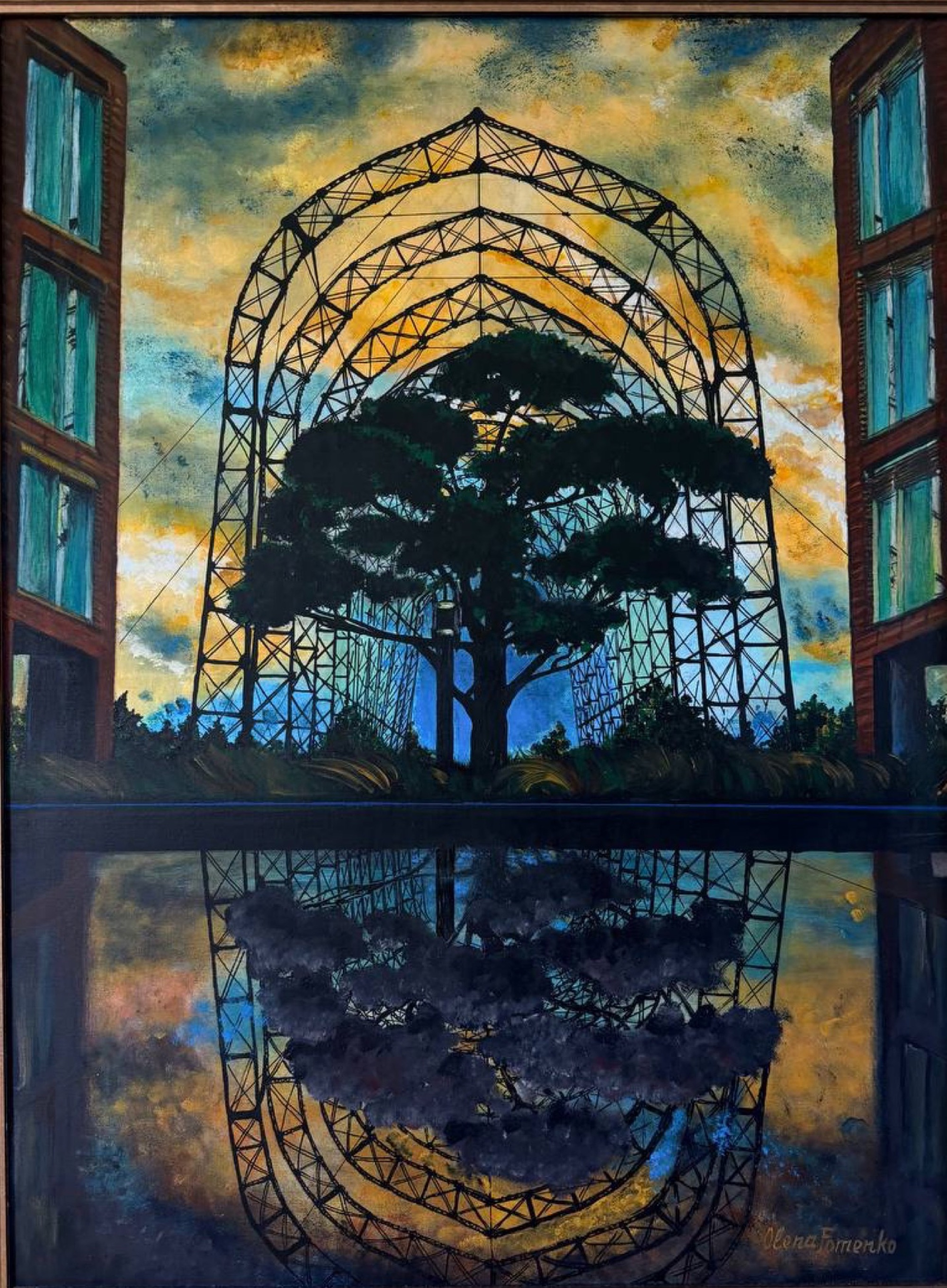 Evening Airship Hangar, painting by Olena Fomenko